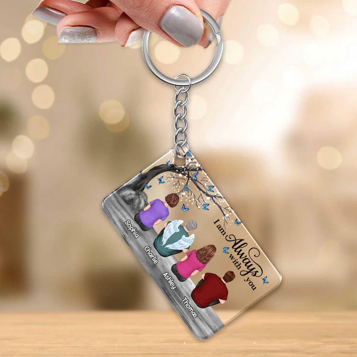 Remembrance Keepsake Family Under Blossom Tree Memorial Personalized Acrylic Keychain - Image 2