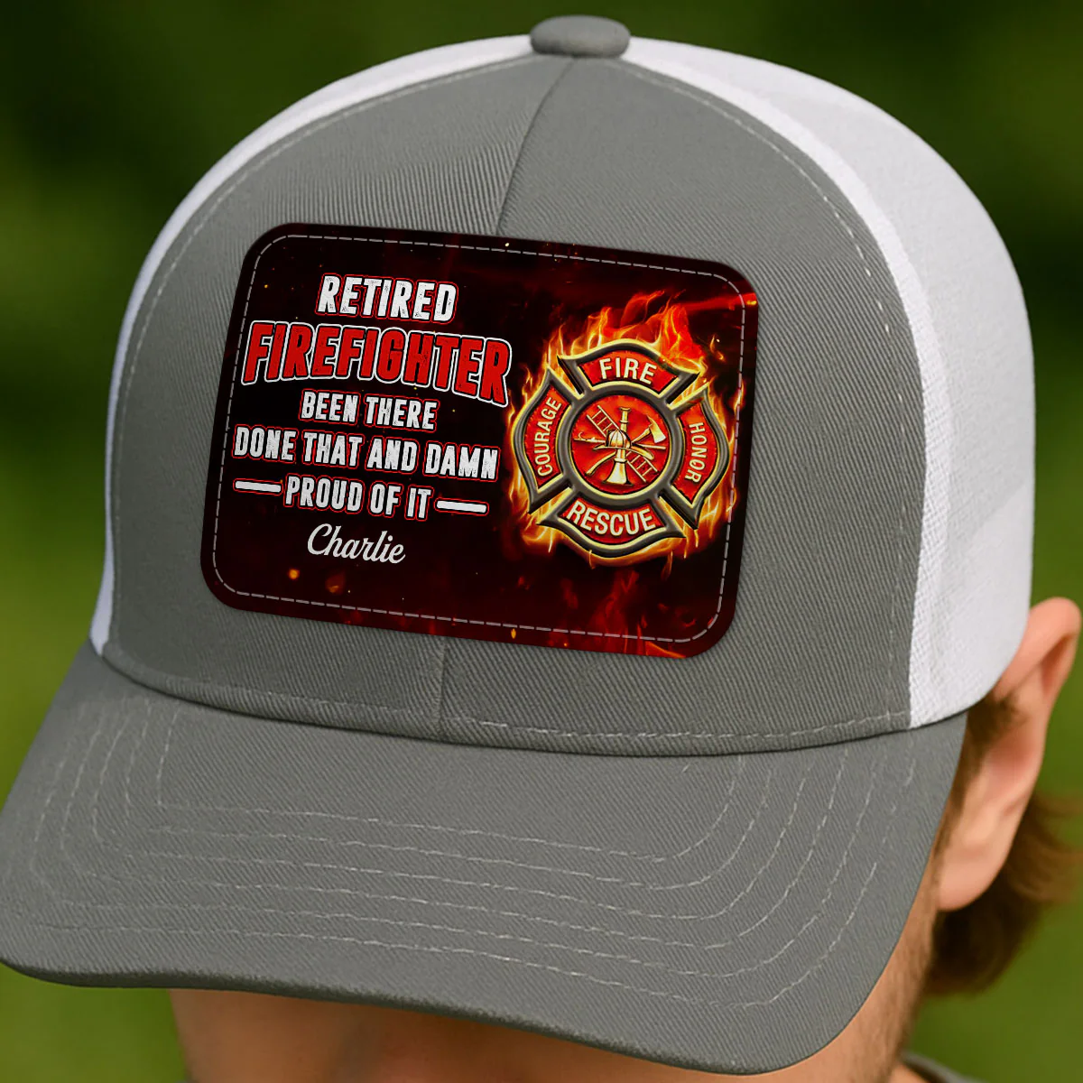 Retired Firefighter Proud Of It Gift For Dad Grandpa Personalized Leather Patch Hat - Image 6