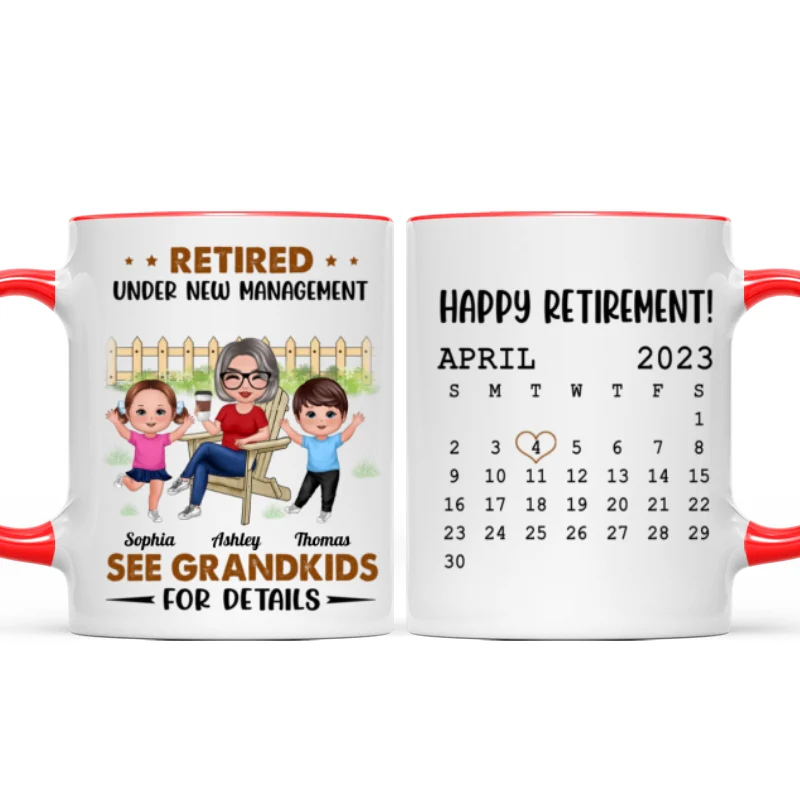 Retired Under New Management See Doll Grandkids Calendar Retirement Gift Personalized Mug - Image 7