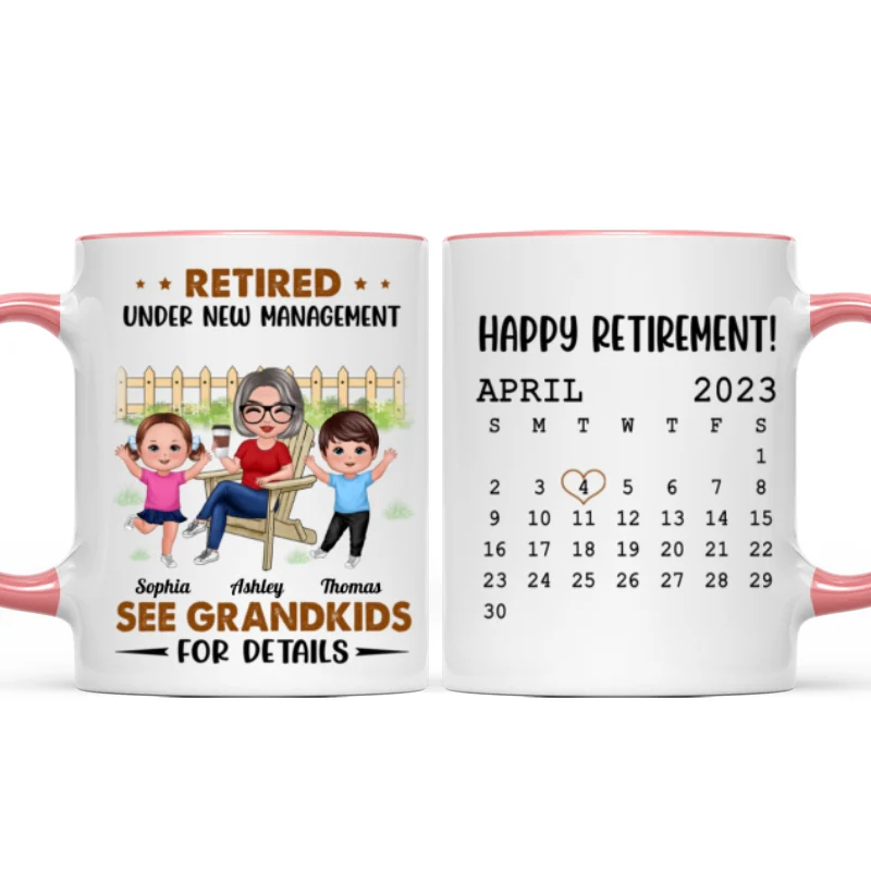 Retired Under New Management See Doll Grandkids Calendar Retirement Gift Personalized Mug - Image 9
