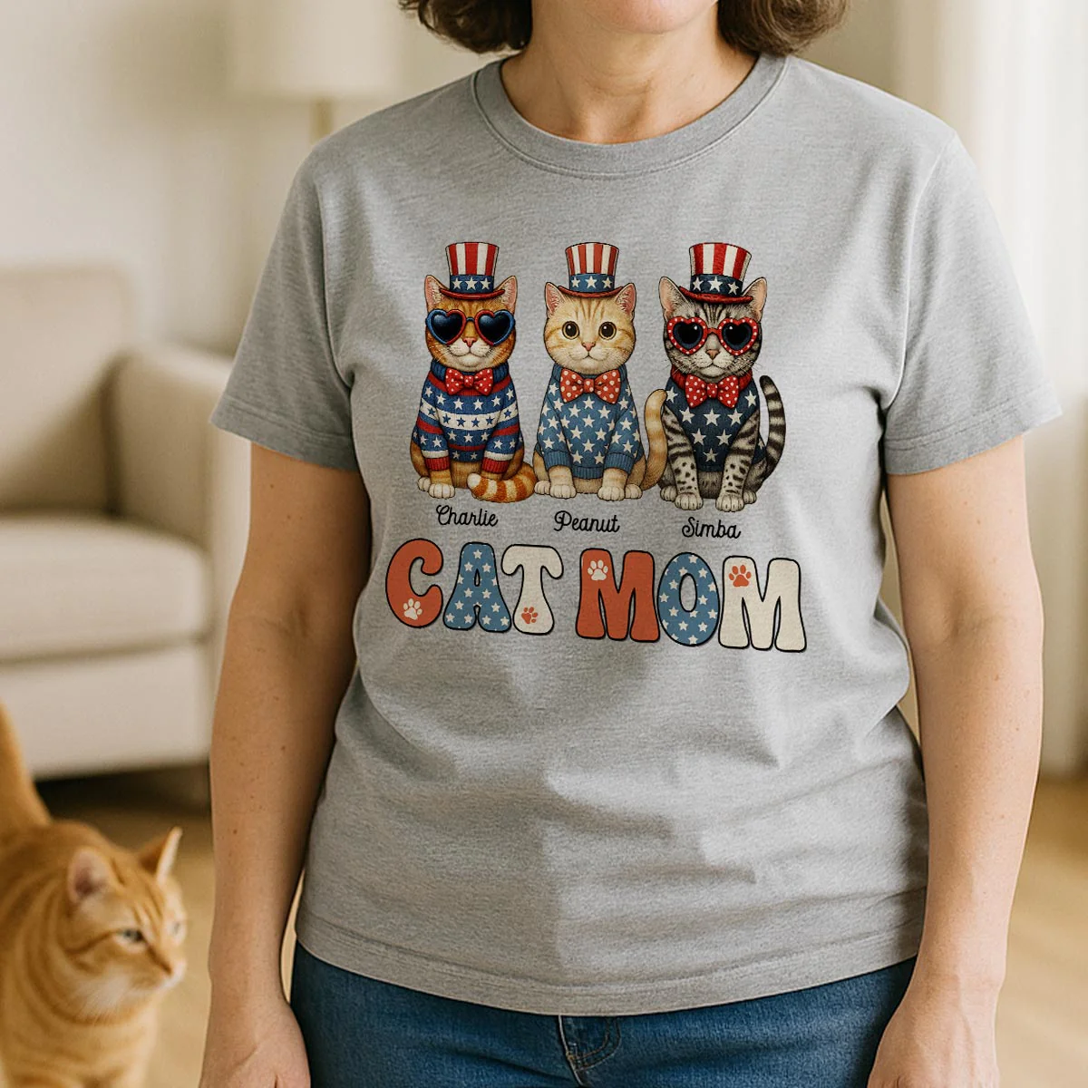 Retro Vintage Cat Mom 4th Of July Personalized Shirt - Image 8