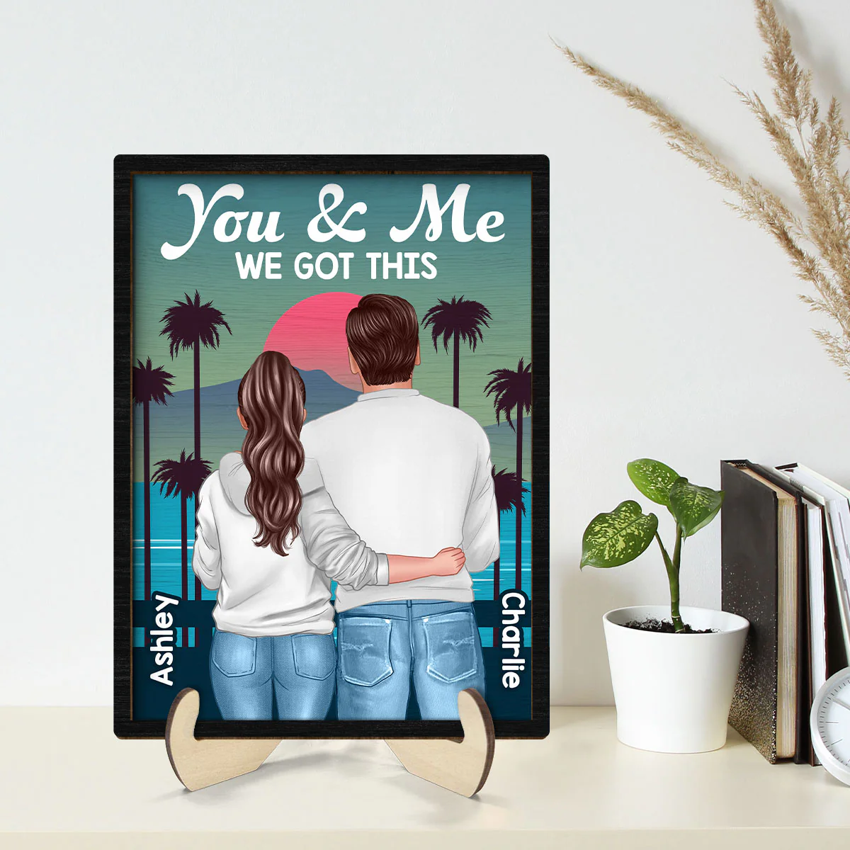 Retro Back View Couple Standing Hugging - Image 2