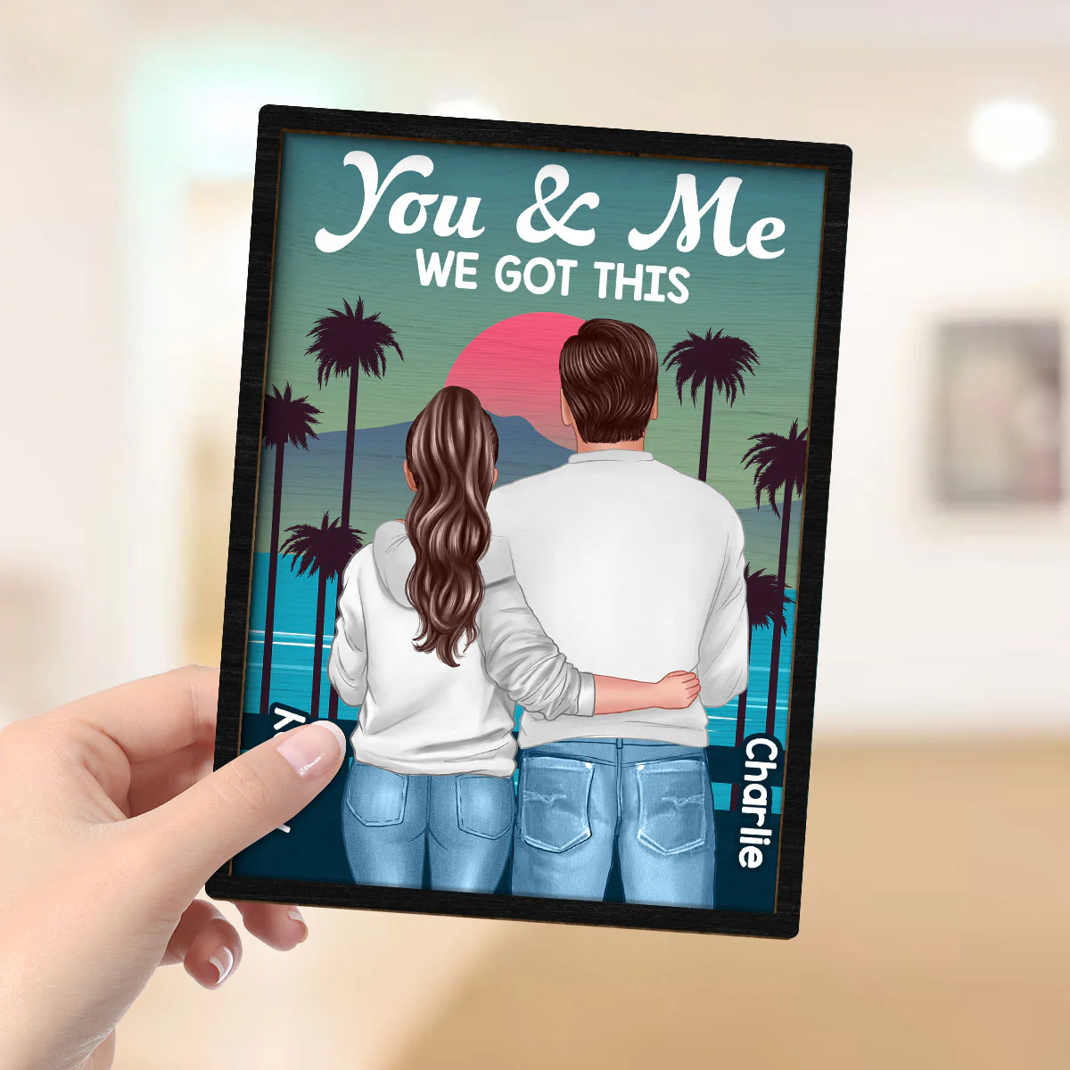 Retro Back View Couple Standing Hugging - Image 4