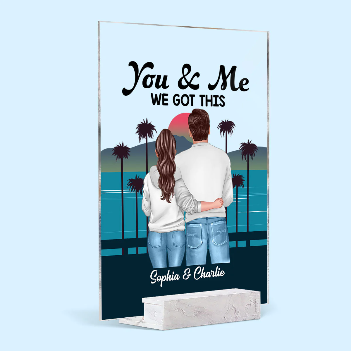 Retro Back View Couple Standing Hugging Personalized Acrylic Plaque - Image 2