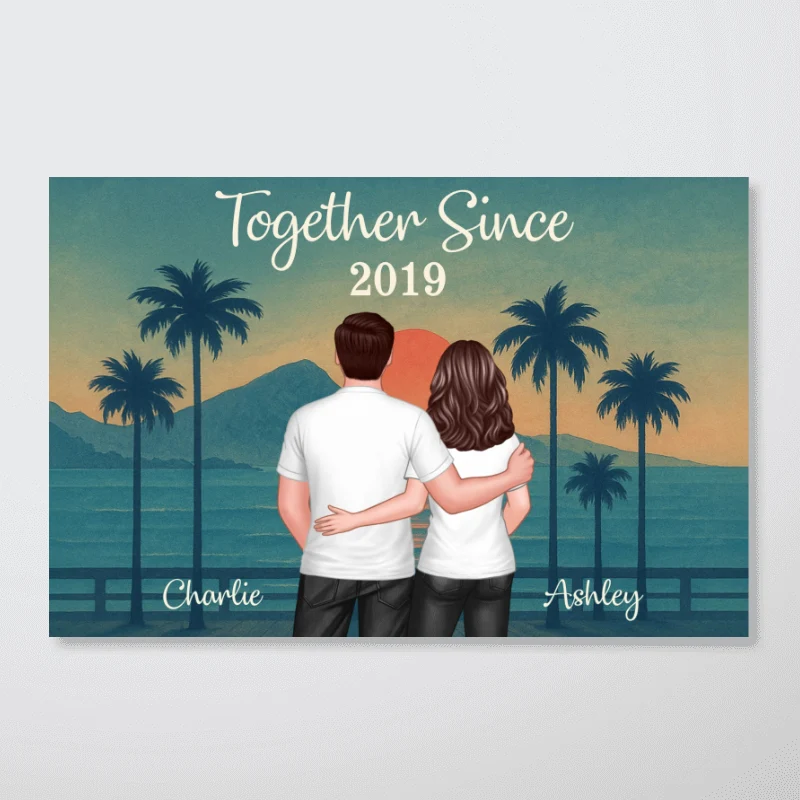 Retro Back View Couple Standing Hugging Personalized Poster, Anniversary gift for him, for her - Image 11