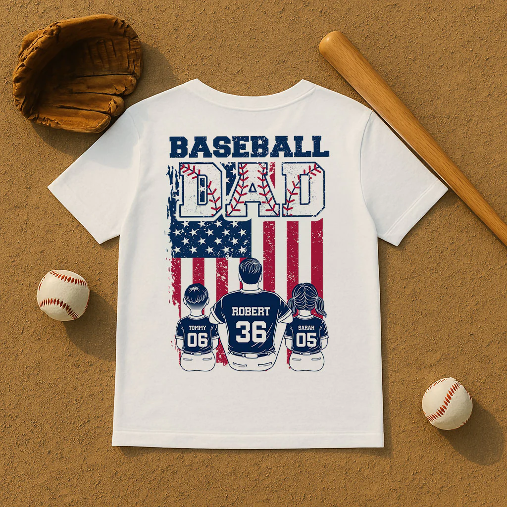 Retro Baseball Dad And Kids Nation Flag Personalized Shirt