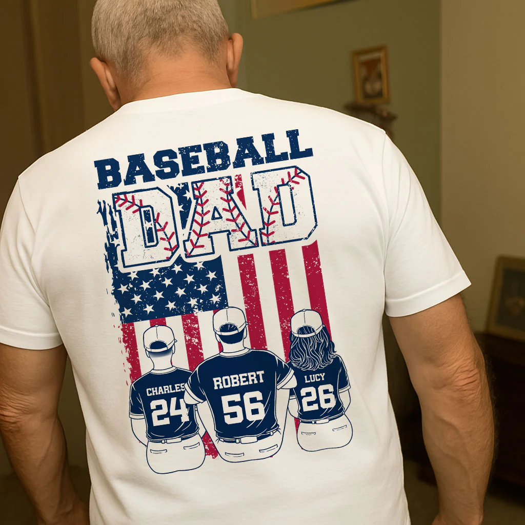 Retro Baseball Dad And Kids Nation Flag Personalized Shirt - Image 3
