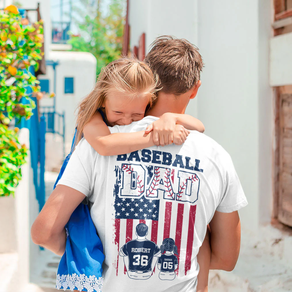 Retro Baseball Dad And Kids Nation Flag Personalized Shirt - Image 4