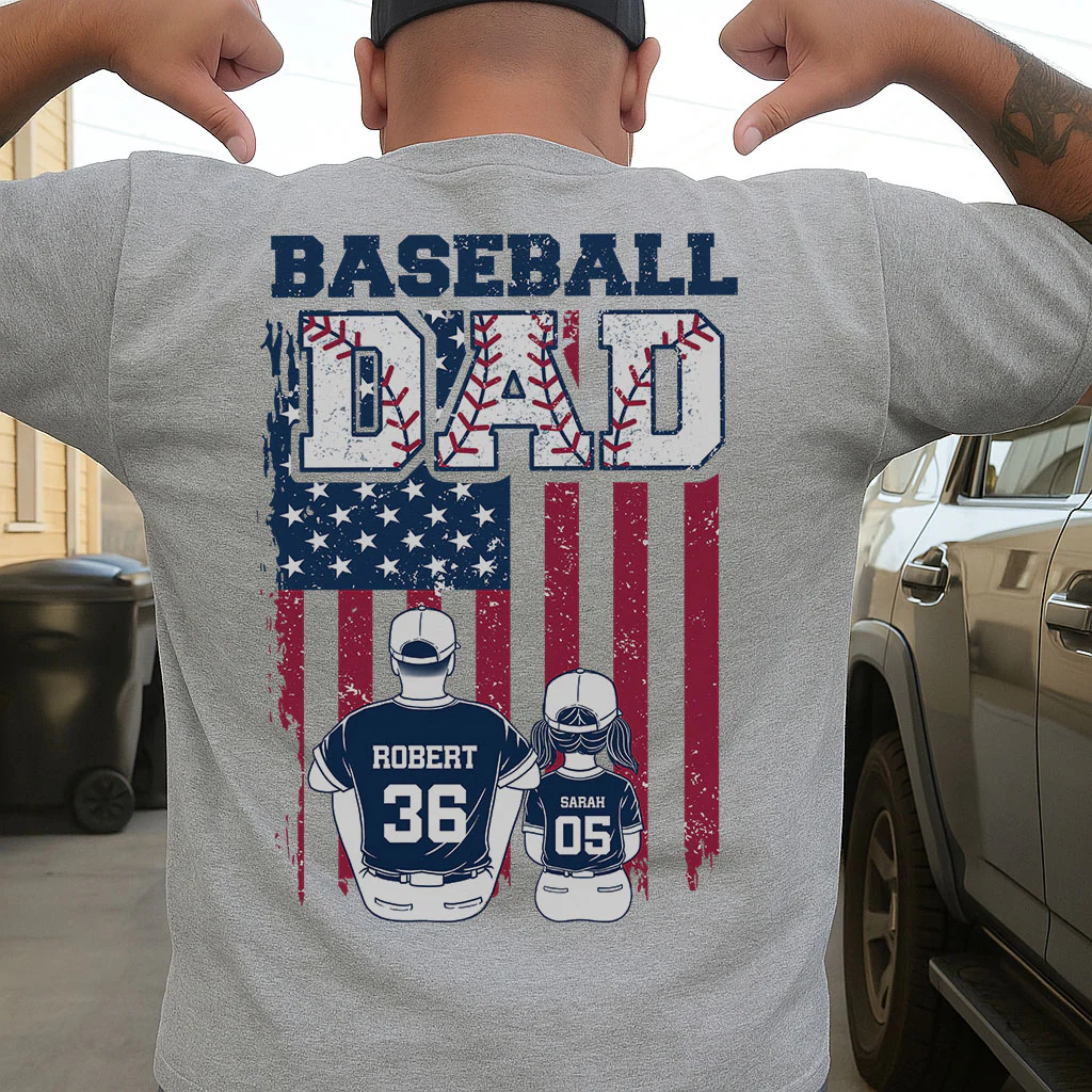 Retro Baseball Dad And Kids Nation Flag Personalized Shirt - Image 5