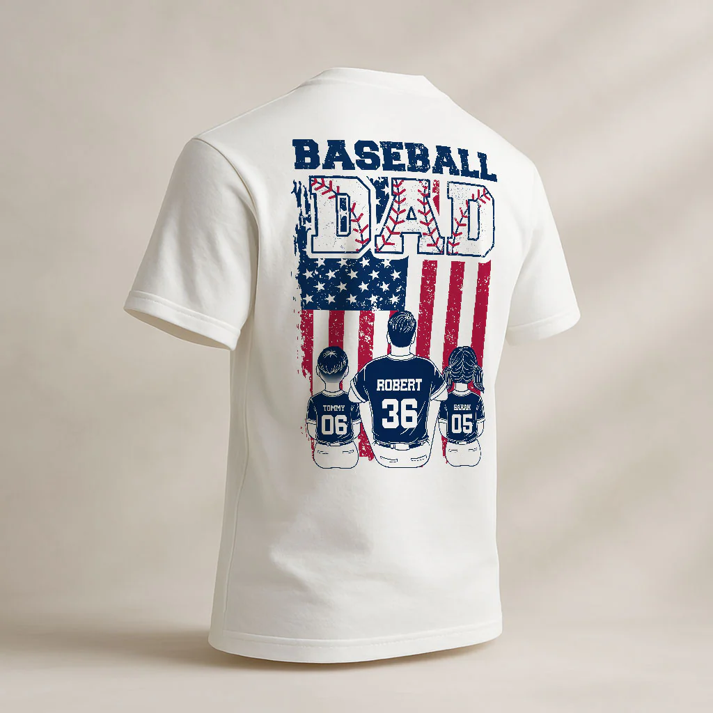 Retro Baseball Dad And Kids Nation Flag Personalized Shirt - Image 6