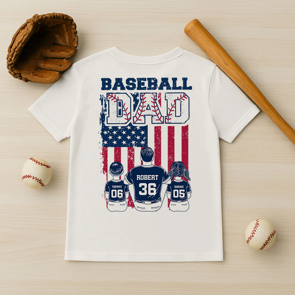 Retro Baseball Dad And Kids Nation Flag Personalized Shirt - Image 7