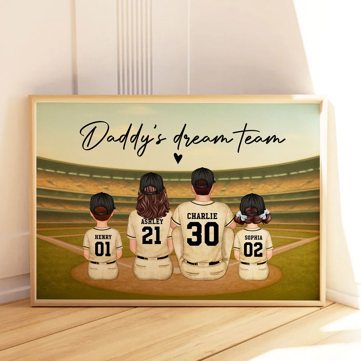 Retro Baseball Family Sitting Personalized Poster, Meaningful Christmas Gift for Dad, Gift for Husband - Image 6