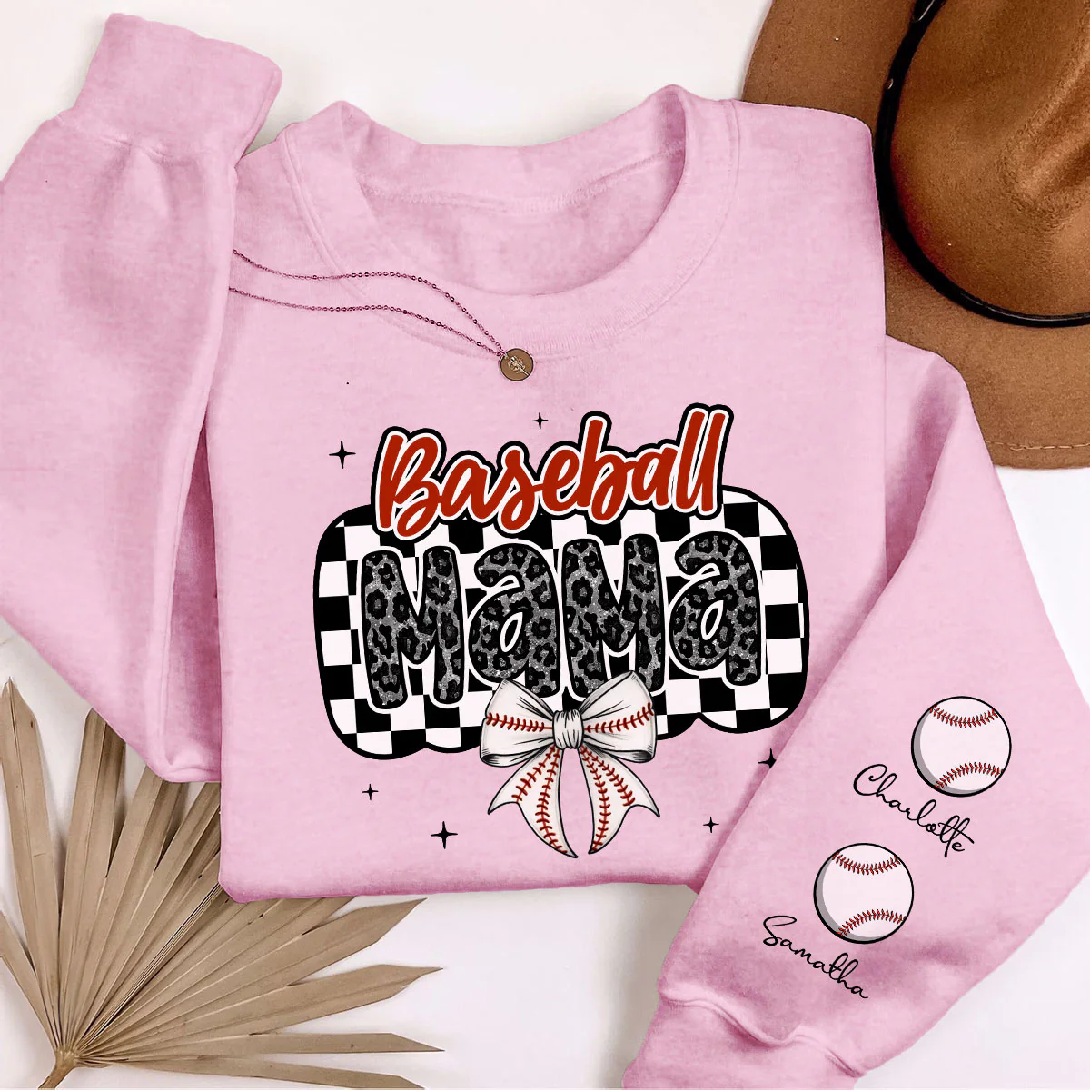 Retro Baseball Mom Coquette Bow Personalized Sleeve Printed Sweatshirt, Proud Baseball Mom Game Day Shirt, Gift For Baseball Mom - Image 4