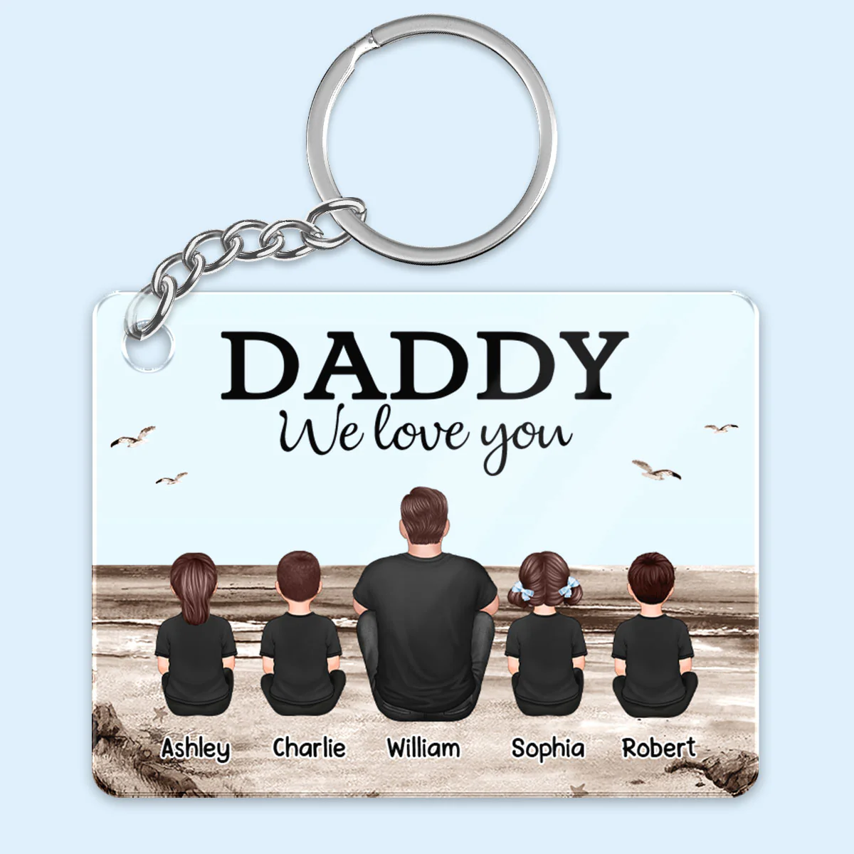 Retro Beach Landscape Best Dad Ever Personalized Acrylic Keychain