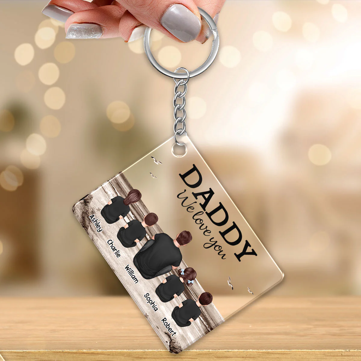 Retro Beach Landscape Best Dad Ever Personalized Acrylic Keychain - Image 3