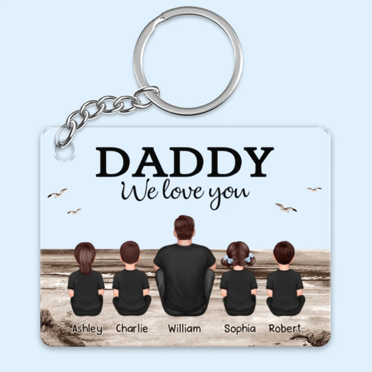 Retro Beach Landscape Best Dad Ever Personalized Acrylic Keychain - Image 5