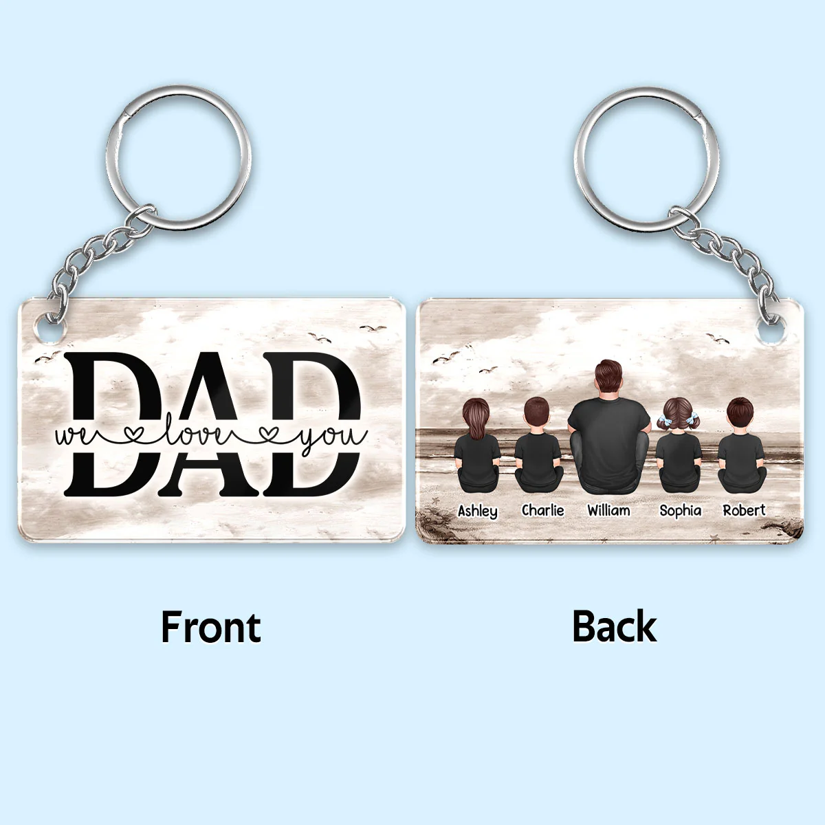 Retro Beach Landscape Dad And Kids Personalized Acrylic Keychain