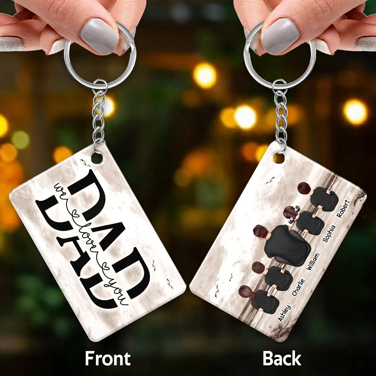 Retro Beach Landscape Dad And Kids Personalized Acrylic Keychain - Image 2