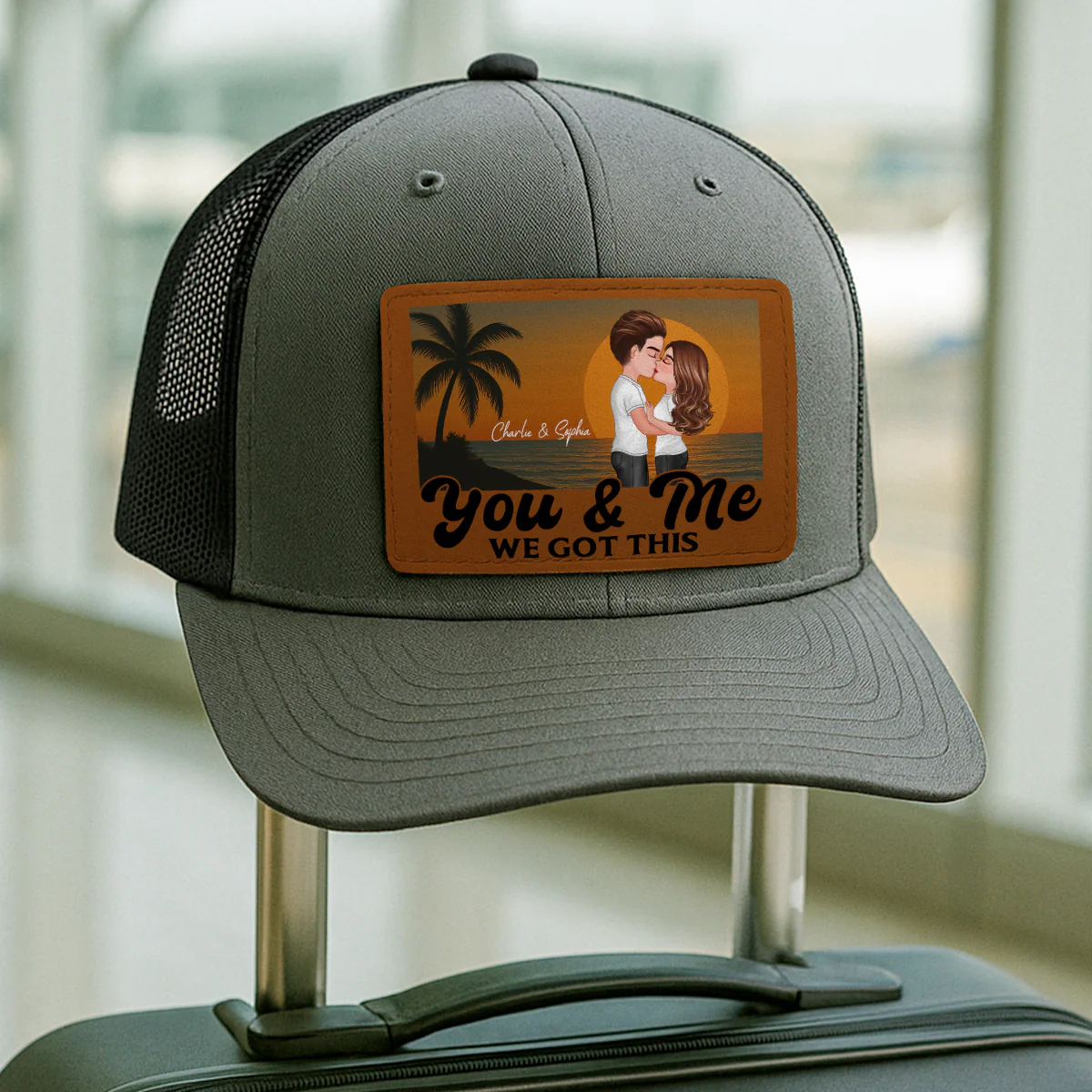Retro Beach Summer Couple Kissing Personalized Leather Patch Hat - Image 10