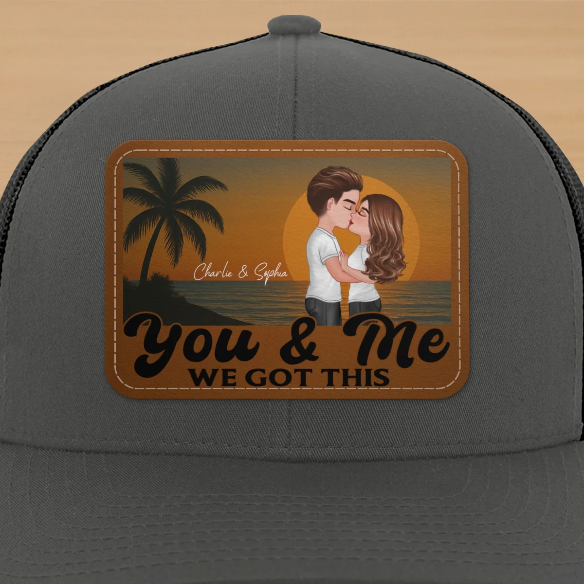 Retro Beach Summer Couple Kissing Personalized Leather Patch Hat - Image 14