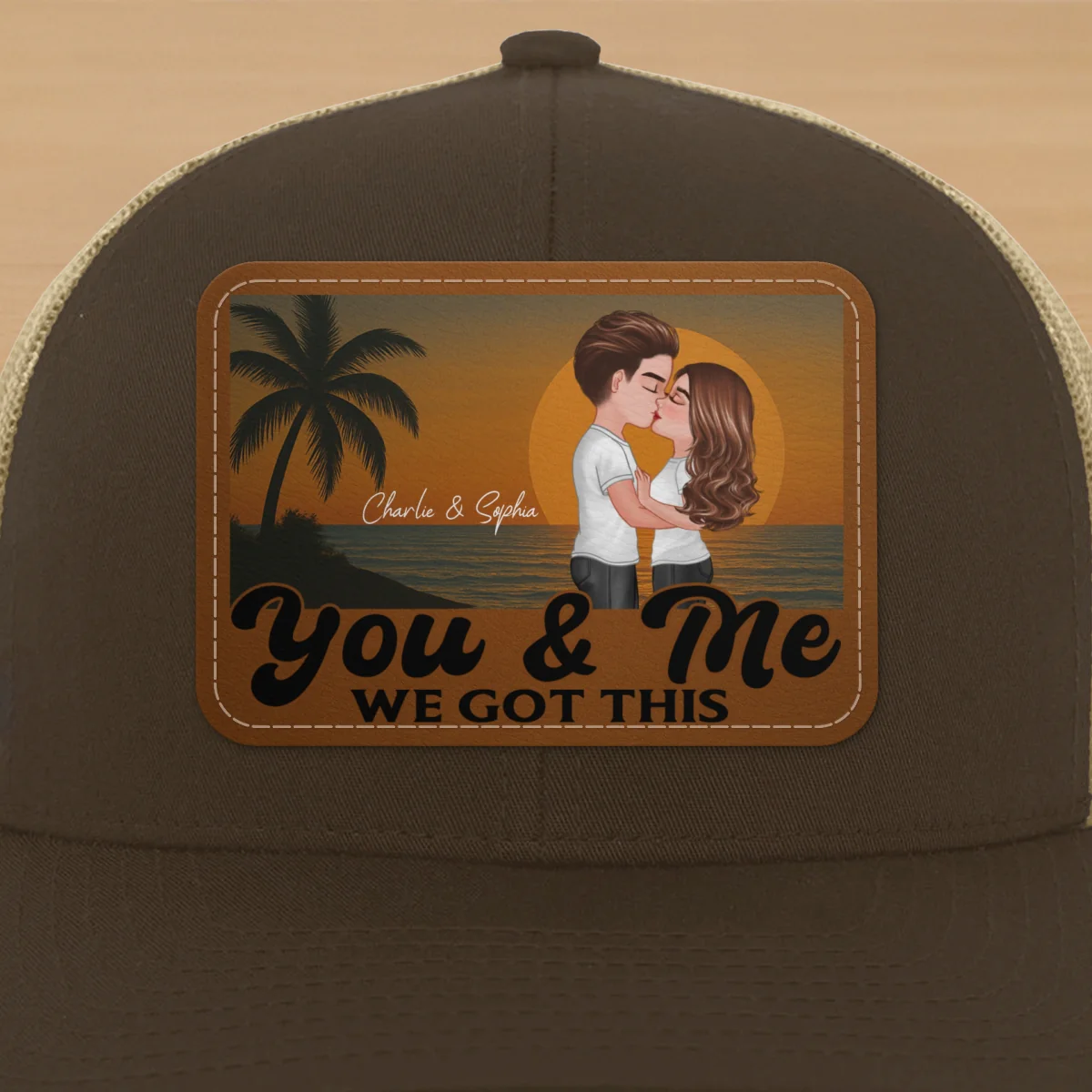 Retro Beach Summer Couple Kissing Personalized Leather Patch Hat - Image 16