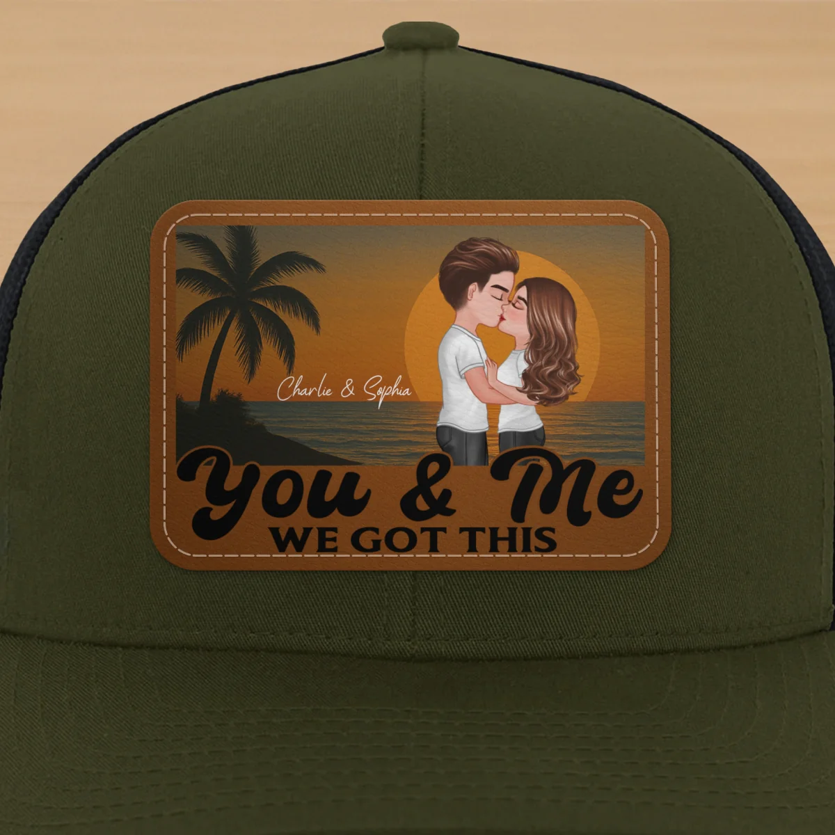 Retro Beach Summer Couple Kissing Personalized Leather Patch Hat - Image 17