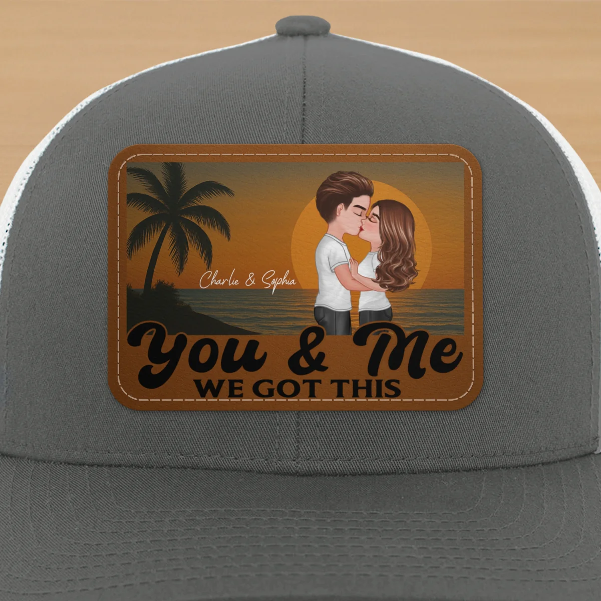 Retro Beach Summer Couple Kissing Personalized Leather Patch Hat - Image 18