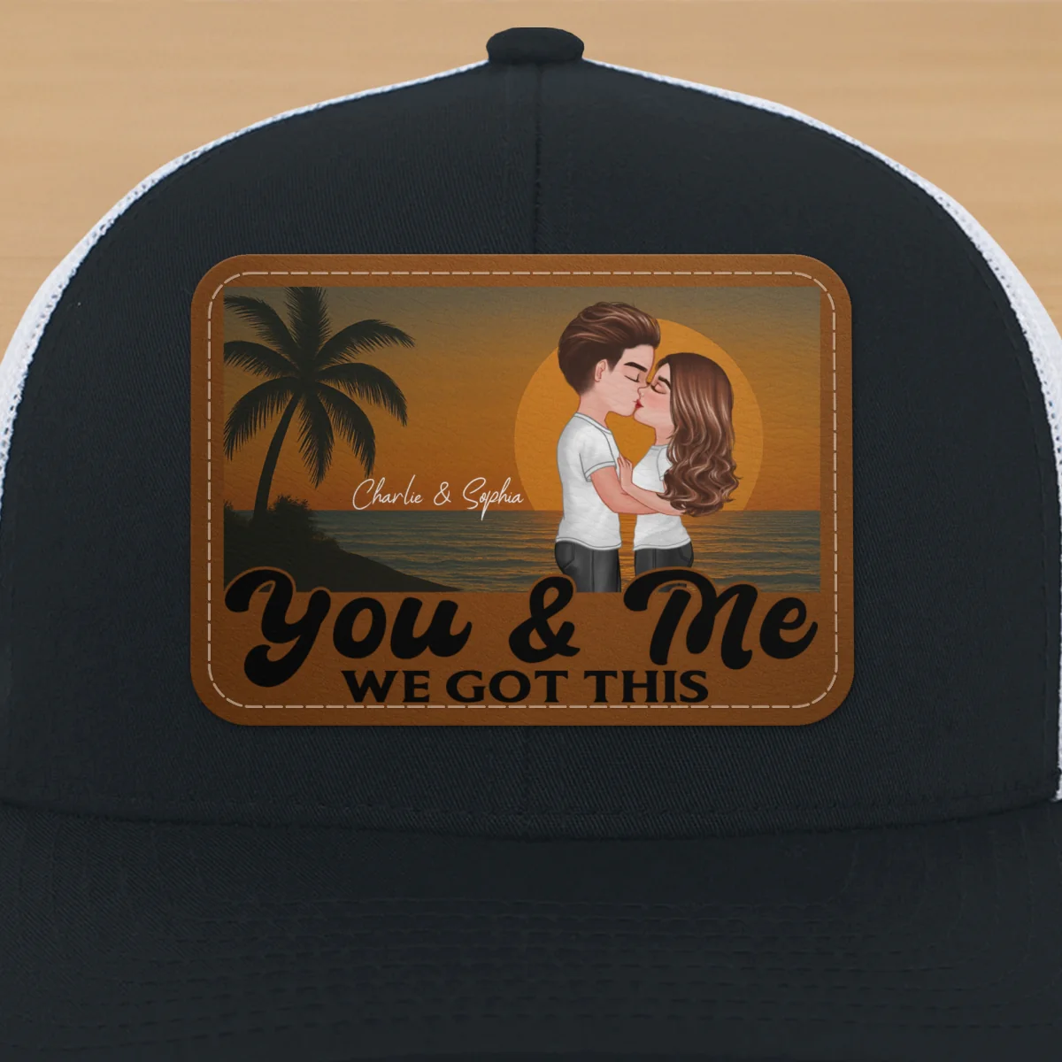 Retro Beach Summer Couple Kissing Personalized Leather Patch Hat - Image 19