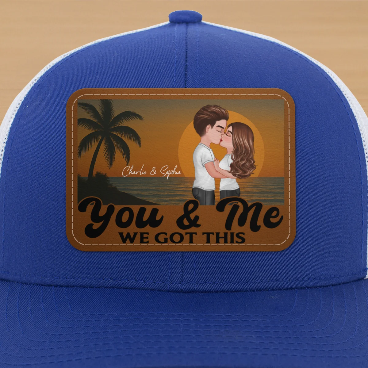Retro Beach Summer Couple Kissing Personalized Leather Patch Hat - Image 20