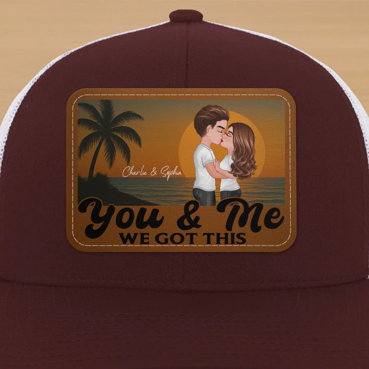 Retro Beach Summer Couple Kissing Personalized Leather Patch Hat - Image 21