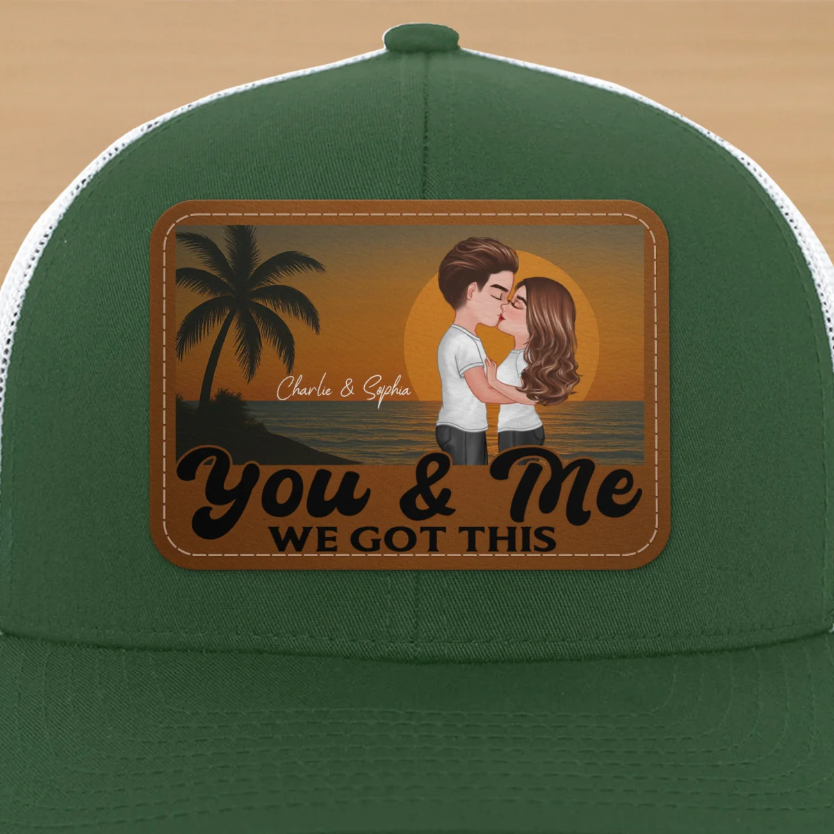 Retro Beach Summer Couple Kissing Personalized Leather Patch Hat - Image 22