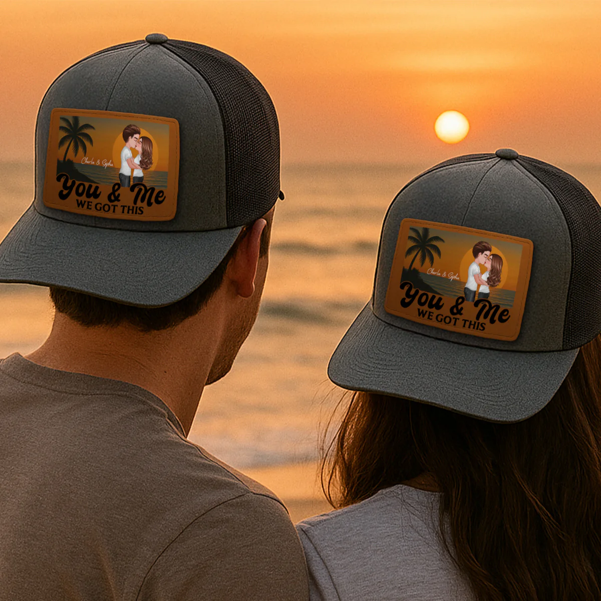 Retro Beach Summer Couple Kissing Personalized Leather Patch Hat - Image 8