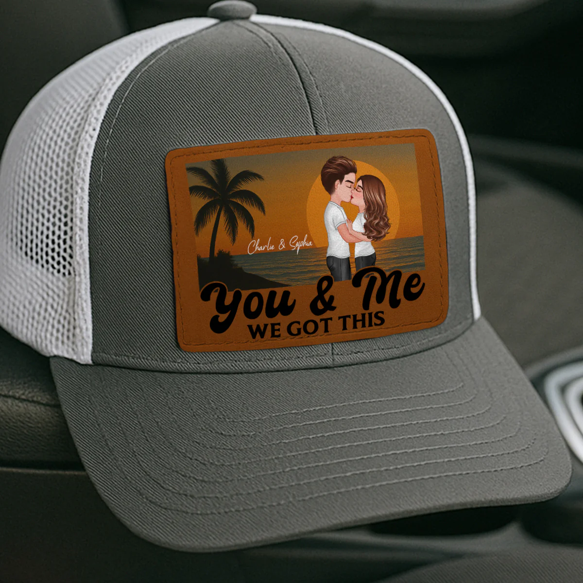 Retro Beach Summer Couple Kissing Personalized Leather Patch Hat - Image 9