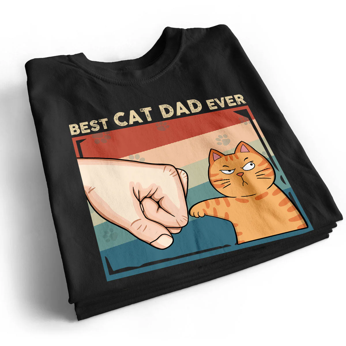 Retro Best Cat Dad Ever Fist Bump Funny Cute Cats Personalized Shirt - Image 2