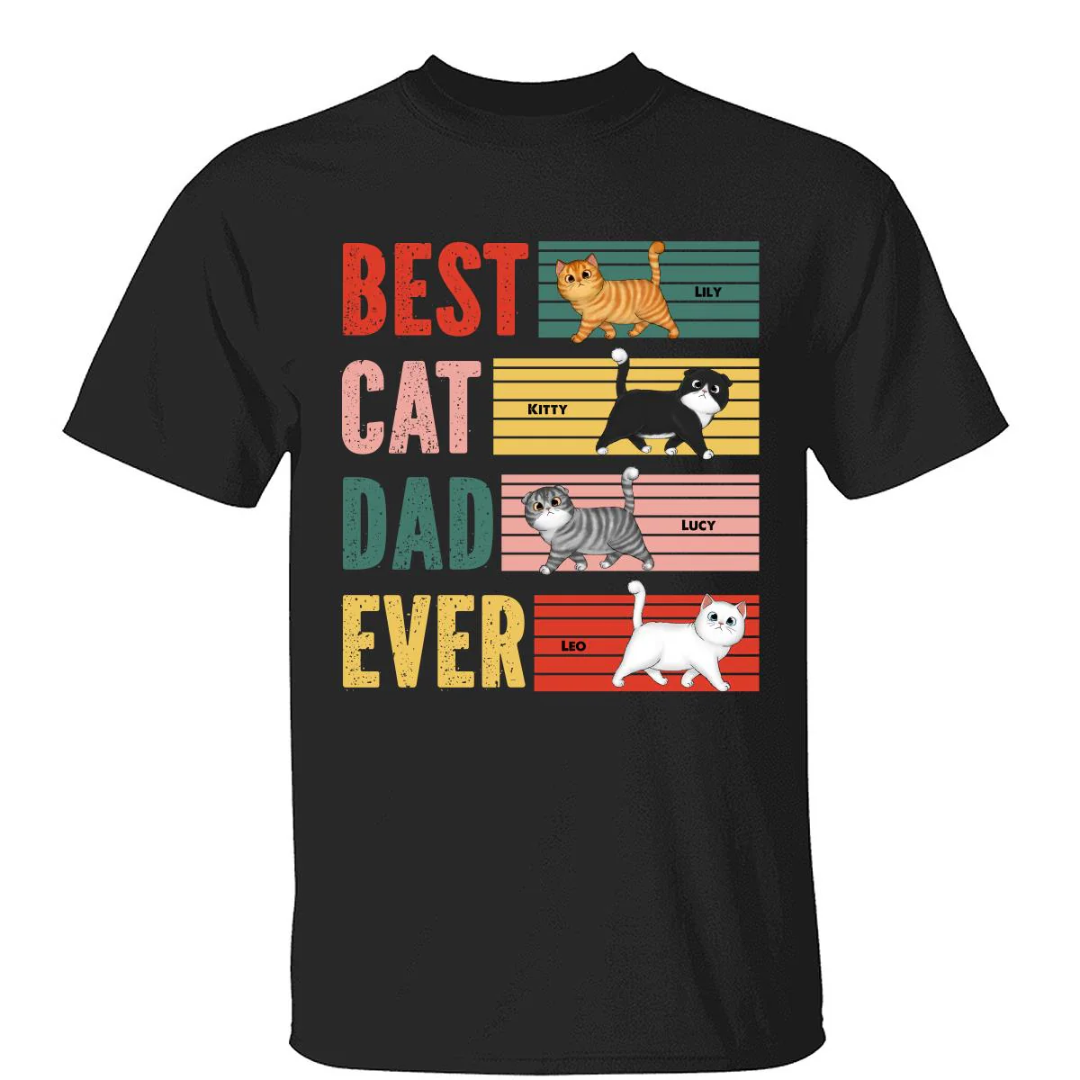 Retro Best Cat Dad Ever Walking Fluffy Cats Personalized Shirt