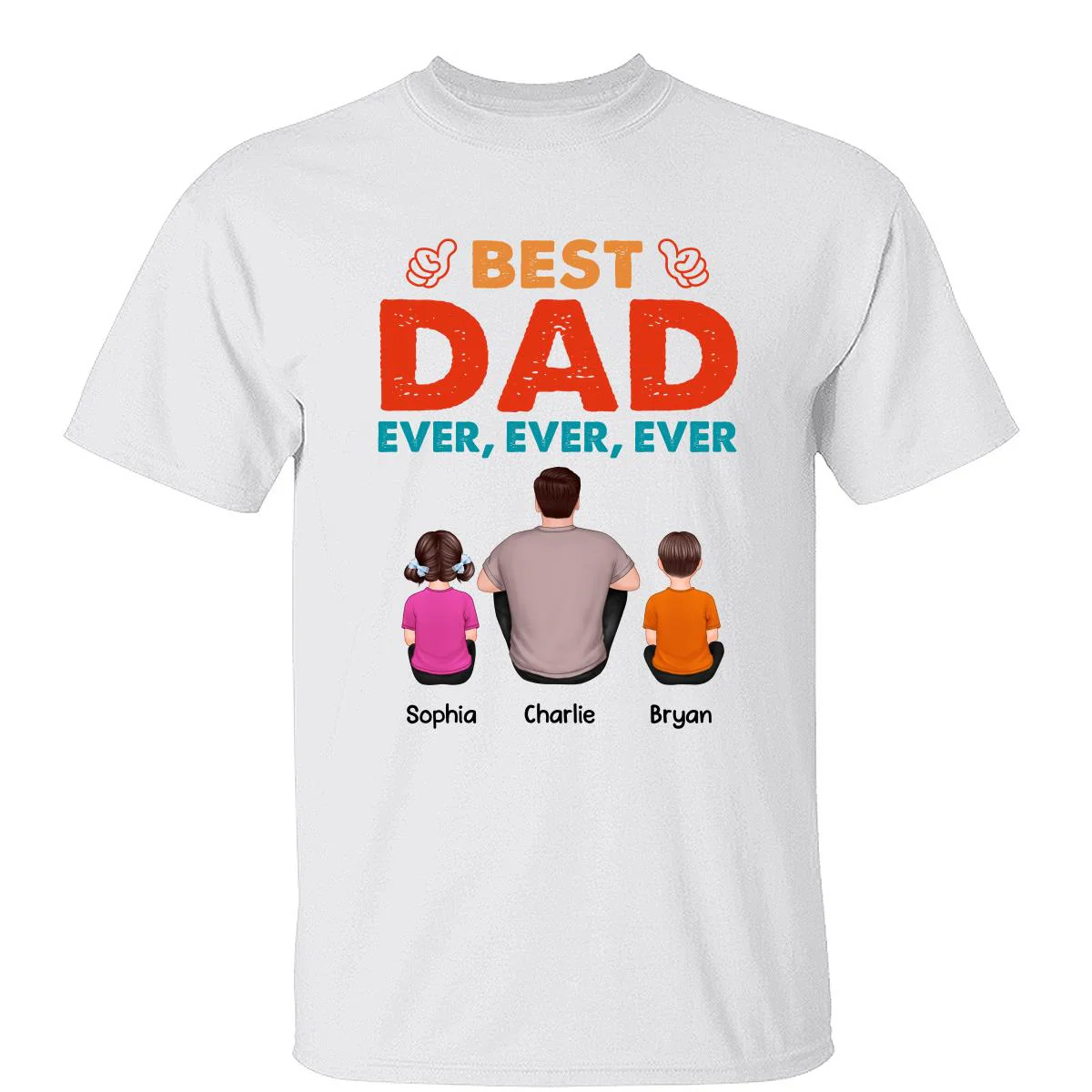 Retro Best Dad Ever Back View Man Sitting With Kids Dogs Cats Father‘s Day Gift Personalized Shirt