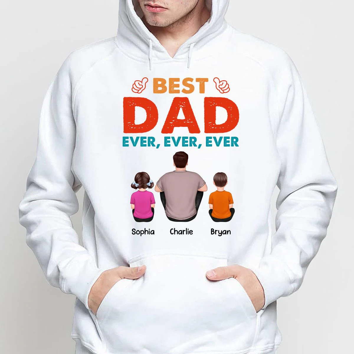 Retro Best Dad Ever Back View Man Sitting With Kids Dogs Cats Father‘s Day Gift Personalized Shirt - Image 4