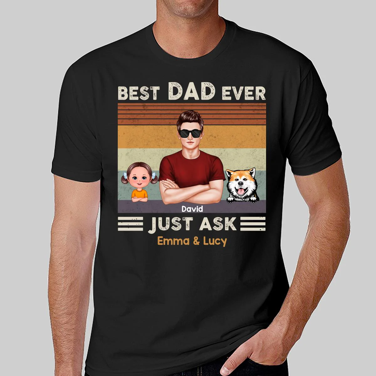 Retro Best Dad Ever Just Ask Kids Dogs Cats Personalized Shirt - Image 2