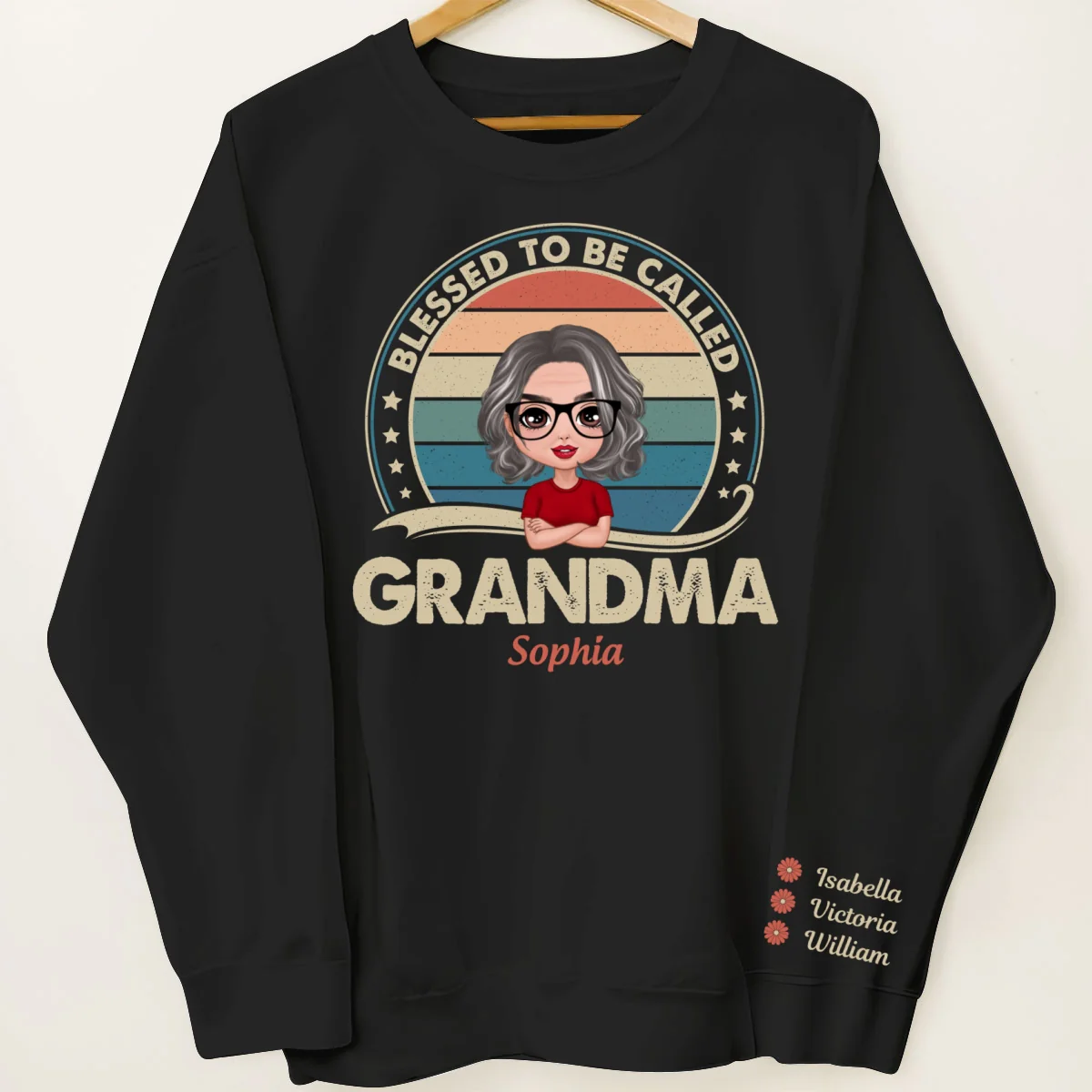 Retro Blessed To Be Called Grandma Personalized Sleeve Printed Sweatshirt - Image 10
