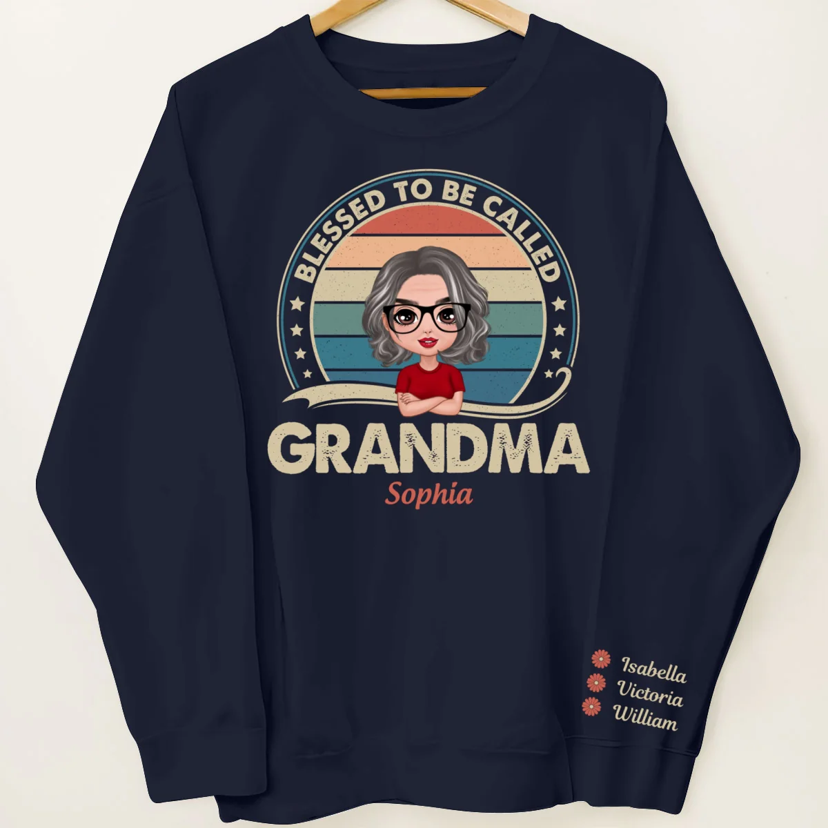 Retro Blessed To Be Called Grandma Personalized Sleeve Printed Sweatshirt - Image 11