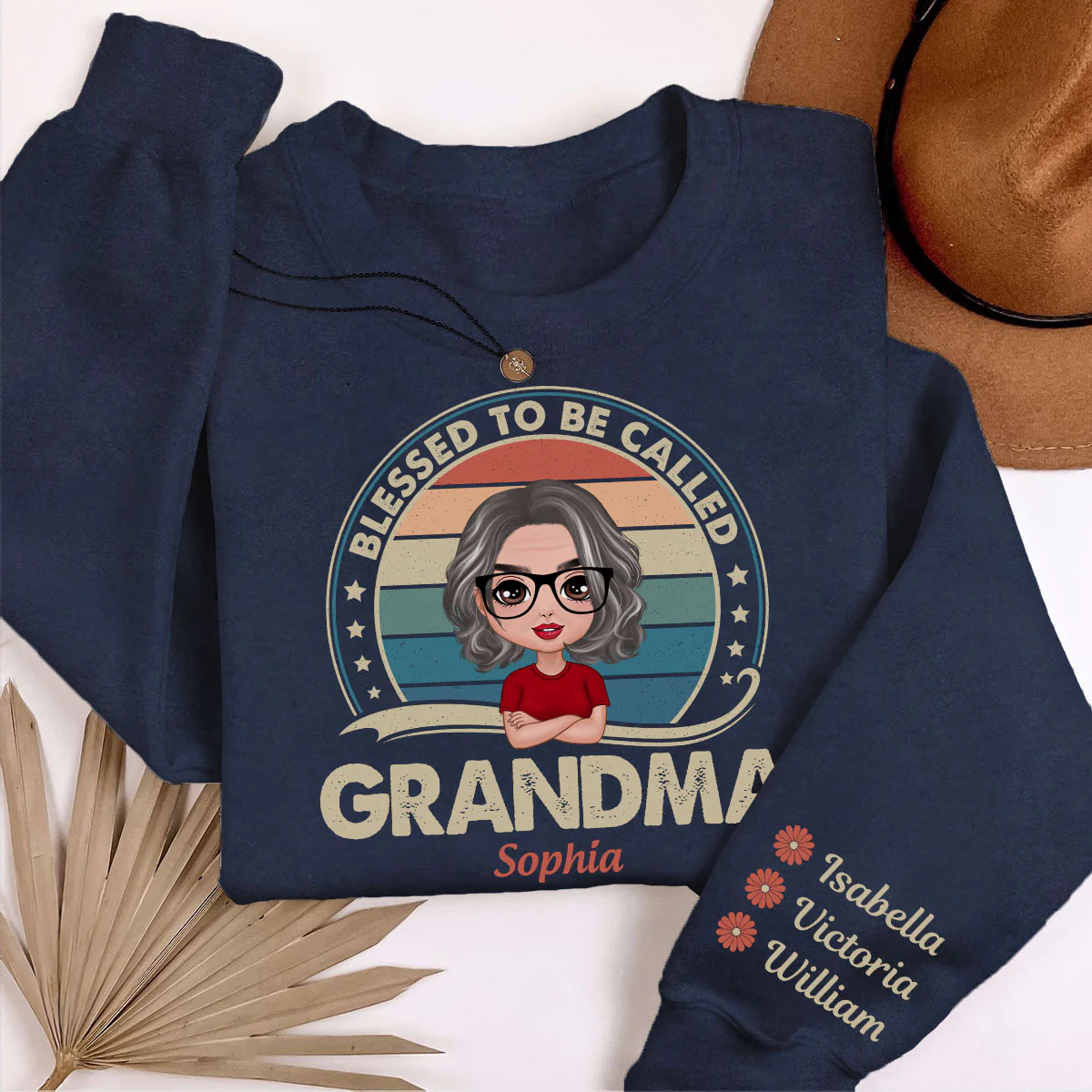 Retro Blessed To Be Called Grandma Personalized Sleeve Printed Sweatshirt - Image 4