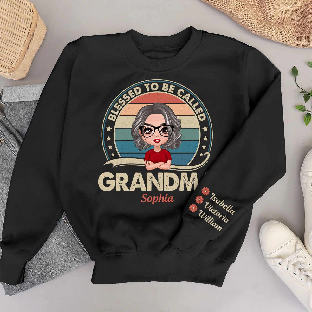 Retro Blessed To Be Called Grandma Personalized Sleeve Printed Sweatshirt - Image 6
