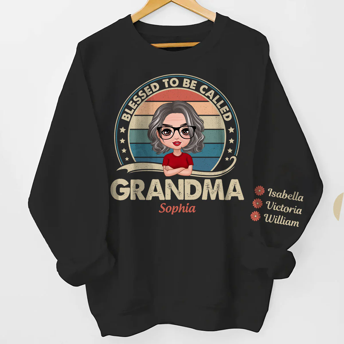 Retro Blessed To Be Called Grandma Personalized Sleeve Printed Sweatshirt - Image 7