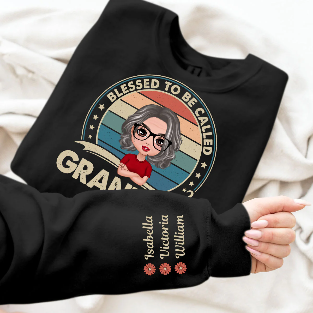 Retro Blessed To Be Called Grandma Personalized Sleeve Printed Sweatshirt - Image 9