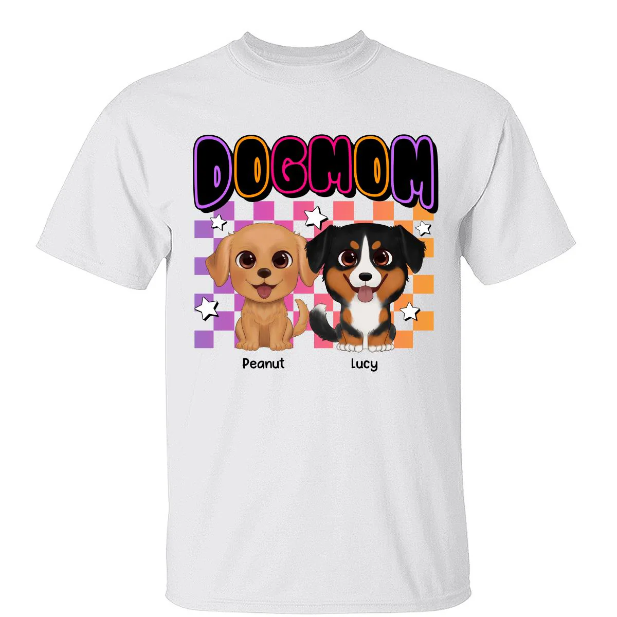 Retro Colorful Dog Mom Cute Sitting Dog Cartoon Personalized Shirt
