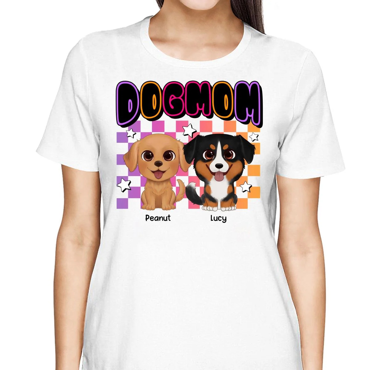 Retro Colorful Dog Mom Cute Sitting Dog Cartoon Personalized Shirt - Image 2
