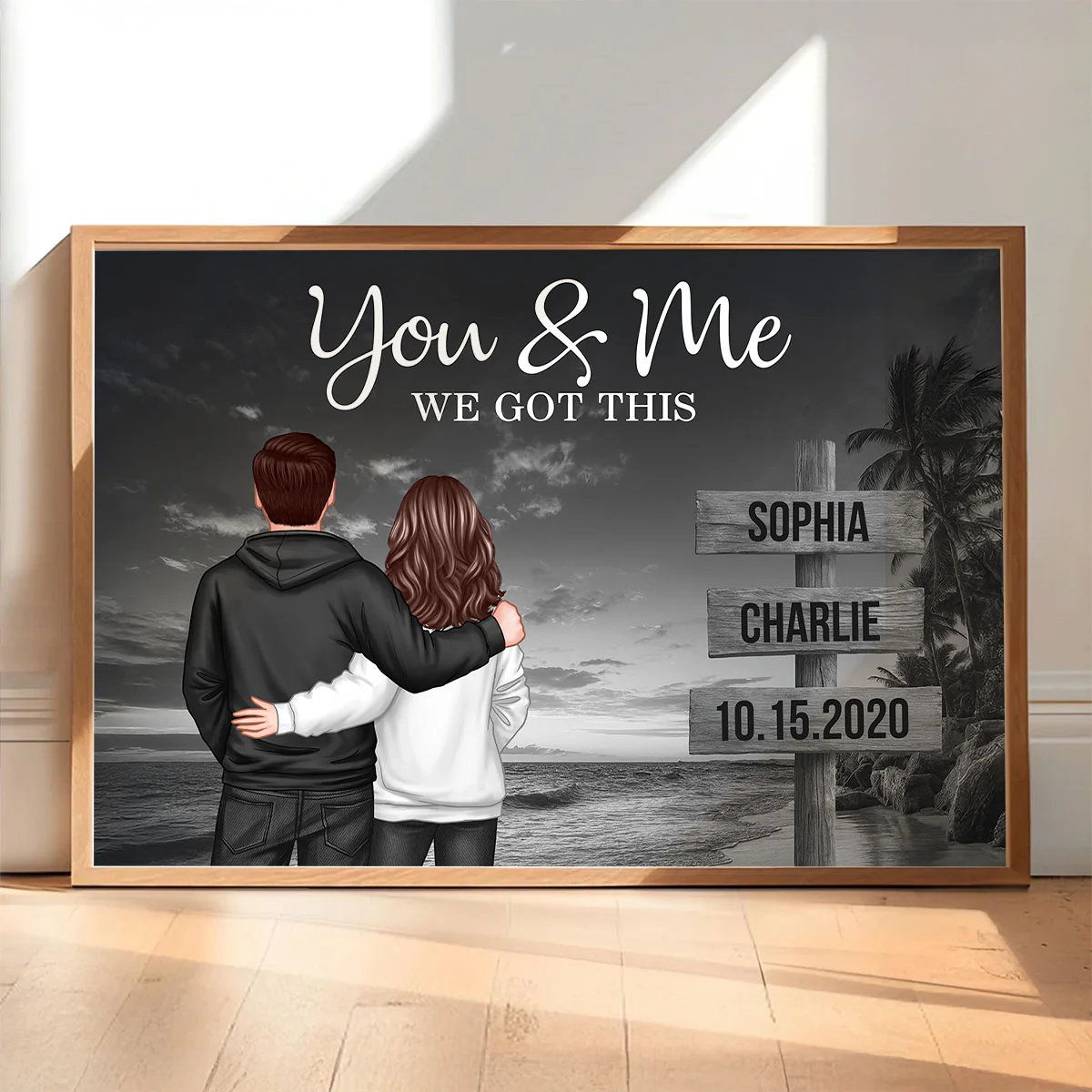 Retro Couple Street Sign Beach Landscape - Personalized Poster - Heartfelt Couple Gift for him, for her
