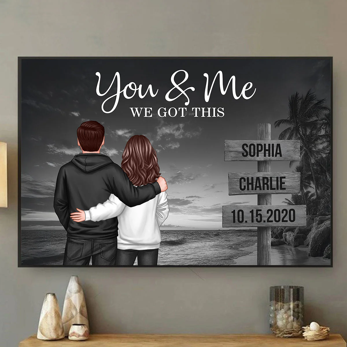 Retro Couple Street Sign Beach Landscape - Personalized Poster - Heartfelt Couple Gift for him, for her - Image 3