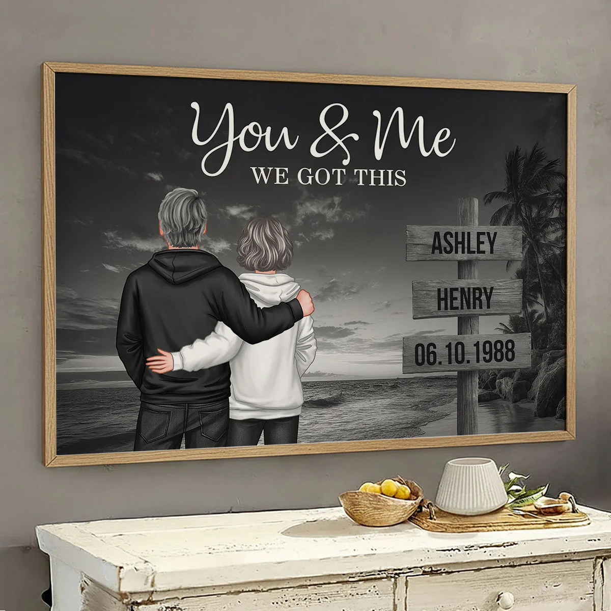Retro Couple Street Sign Beach Landscape - Personalized Poster - Heartfelt Couple Gift for him, for her - Image 4