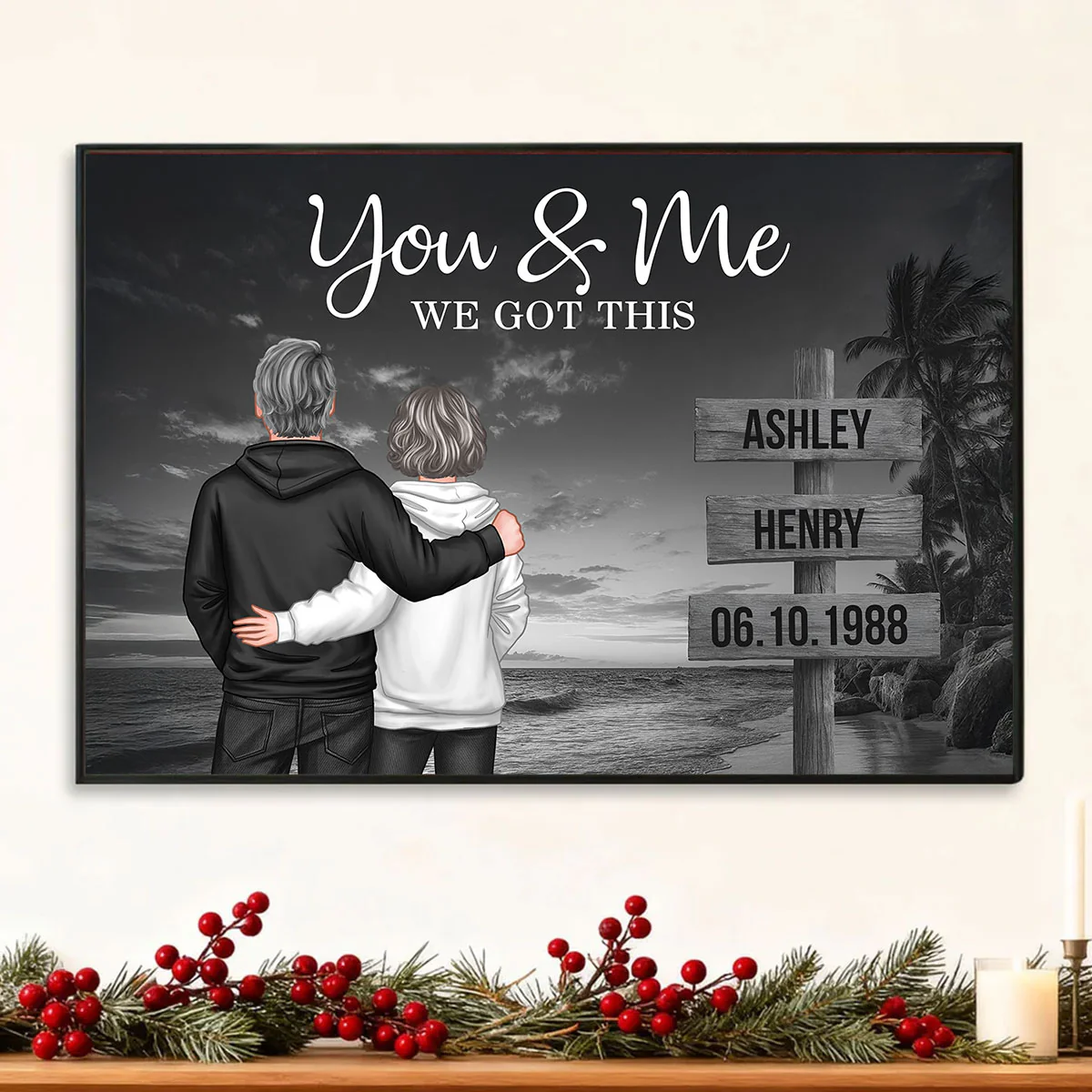 Retro Couple Street Sign Beach Landscape - Personalized Poster - Heartfelt Couple Gift for him, for her - Image 5